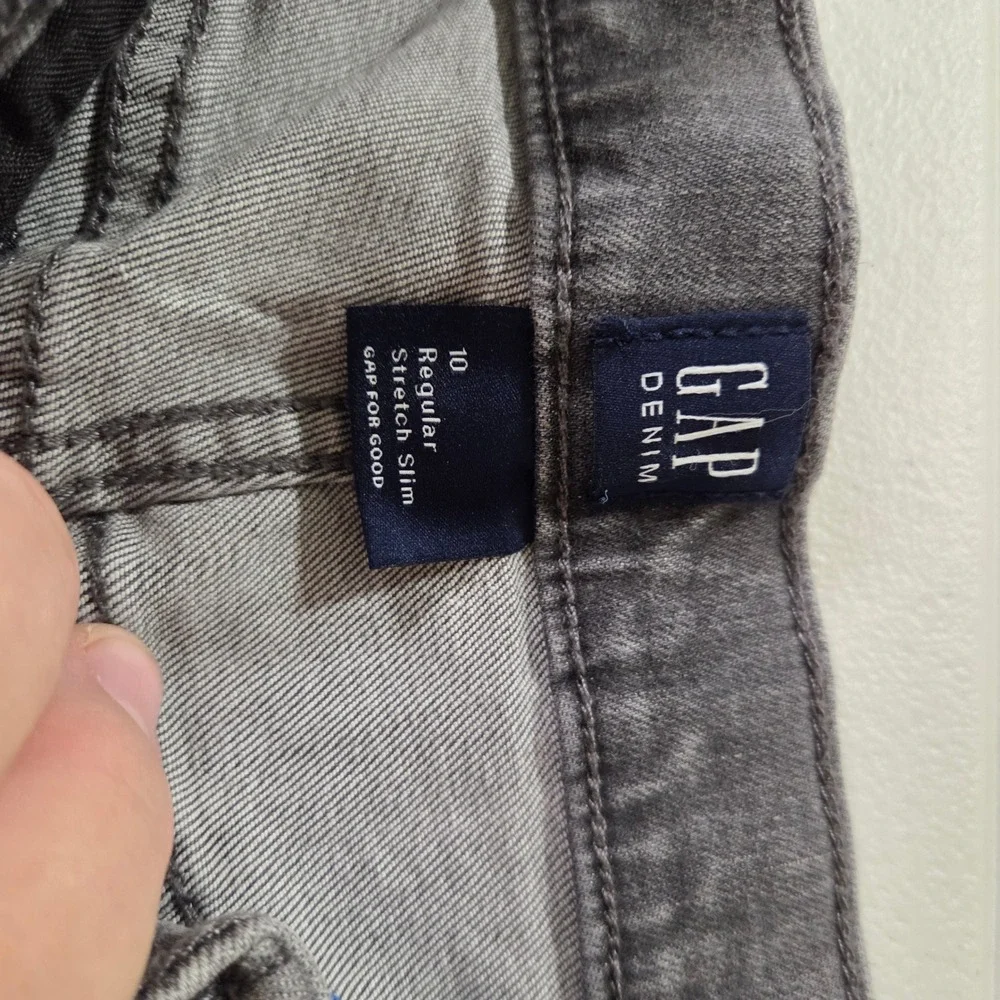 Gap Kids Boys Gray Acid Wash Stretch Slim Straight Denim Jeans Size 10 Regular